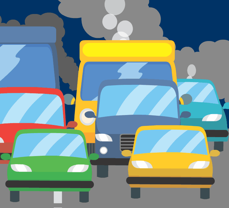cars in traffic polluting the air animated clipart 1
