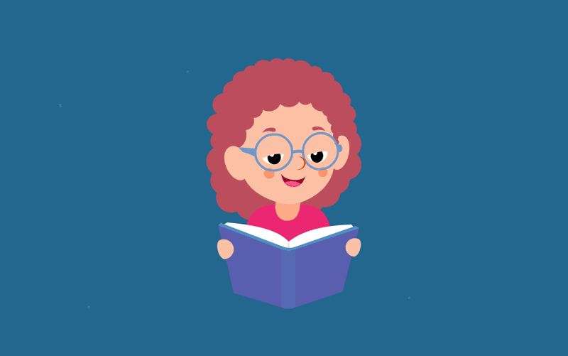 girl reading book animated clipart