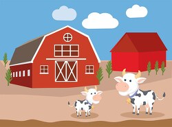  Cartoon of a red barn with cute cows