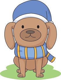 a little dog wearing woolen scarf and  hat clipart 2