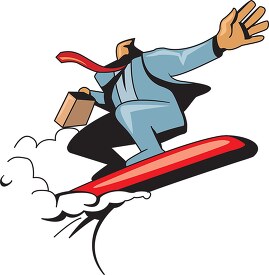 a man in a suit is riding a surfboard