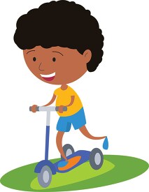 african american boy riding scooter clipart