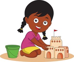 african american girl making sand castles on beach clipart