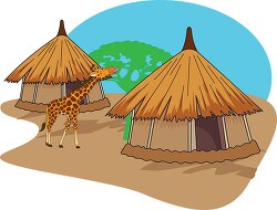 african hut with giraffe clipart