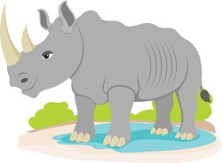 african rhinoceros at watering hole clipart