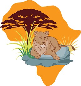 african wild life lioness sitting on rock africa clipart 6525