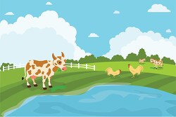 agriculture farm with cows chickens clipart