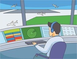 air traffic controller working in the tower clipart