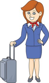 airline flight attendant with carry on bag clipart