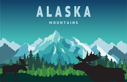 alaska mountains with moose clipart