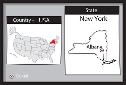 albany new york state us map with capital bw gray