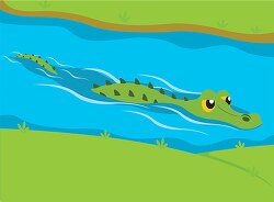 alligator swimming in waterway clipart