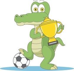 alligator with trophy soccer ball