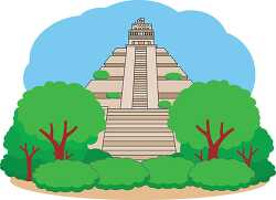 ancient aztec pyramid surrounded by trees clipart