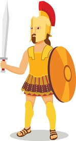 ancient greek soldier with sword shield armor clipart