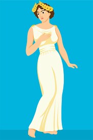 ancient greek woman wearing white dress blue background clipart