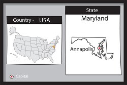 annapolis maryland state us map with capital bw gray