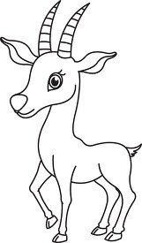 antelope standing with big eyes black white outline clipart
