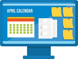 april calendar with post notes on computer screen clipart
