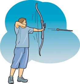 archer holding bow while aiming at target clipart