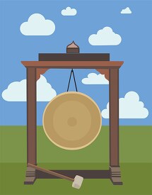 asian metal gong with clouds sky vector clipart image