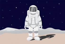 astronaut in spacesuit standing on cratered moon gray color