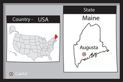 augusta maine state us map with capital bw gray