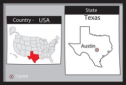austin texas state us map with capital bw gray