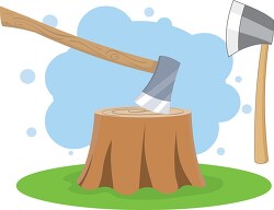 axe in tree stump clipart
