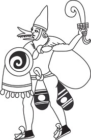 aztec man holding sword black line clipart