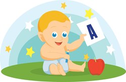 baby holding letter of alphabet A flat design vector clipart