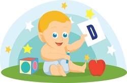 baby holding letter of alphabet D flat design vector clipart