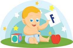 baby holding letter of alphabet F flat design vector clipart