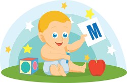 baby holding letter of alphabet M flat design vector clipart