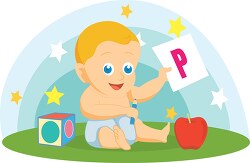 baby holding letter of alphabet P flat design vector clipart