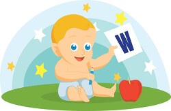 baby holding letter of alphabet W flat design vector clipart
