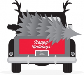 back of old truck with christmas tree gray color 33