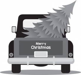 back of old truck with christmas tree gray color v