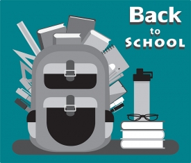 back to school bagpack with books gray color