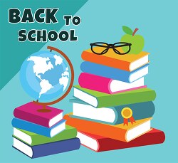 back to school stack of books with world globe clipart