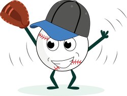 ball character wearing baseball hat with mitt clipart
