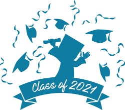 banner with class of 2021 graduate blue silhouette clipart