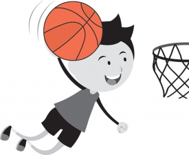 basketball player jumping to dunk ball in basket gray color