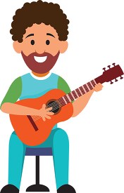 bearded musician playing acoustic guitar clipart