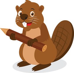 beaver holding pencil looking twig clipart