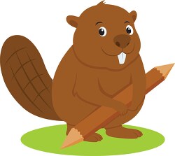 beaver holding wood branch for making a dam clipart image