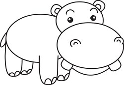 big teeth cute hippo black white outline cliprt