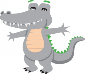 big tooth smiling crocodile cartoon style vector gray color