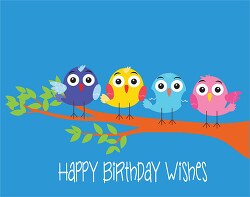 birds on branch sending happy birthday wishes clipart