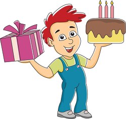 birthday boy holding gift and cake 2